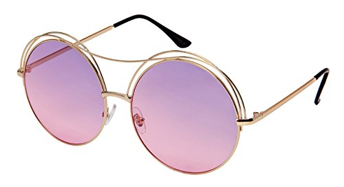 Cut Out Circle Sunglasses with Angled Brow Bar and Ocean Colored Lens 3118-OCR