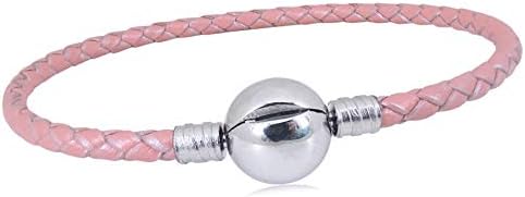 KunBead Jewelry Daughter Grandma Pink Leather Bead Charms Bracelets for Jewellery Making Snake Chain Bracelet