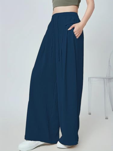 Image of GRECIILOOKS High Waist Polycotton Trousers for Women - Flared Parachute Pants with Side Pockets | Casual Travel Cargo Pants (Available in Plus Size and Value Pack)