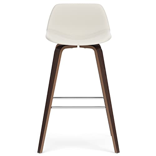 SIMPLIHOME Randolph Counter Stools (Set of 2) - 28 Inch Seat Height Upholstered Bentwood Bar Stools in Cream PU Faux Leather, Mid Century Modern Seating with Curved Backrest and Chrome Footrest by SIMPLIHOME - Image 3