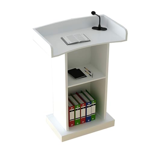 Soporte de podio de madera para oficina y habla, atril de 2 niveles con amplio escritorio de pie ajustable de lectura y soporte para libros (blanco)