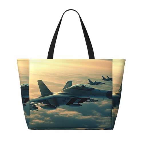 Beach Bags For Women Large Waterproof Sandproof Beach Tote Bag Lightweight Zipper Carry On Bag Aircraft Fighter Jets Pool Bag For Gym Travel Vocation2