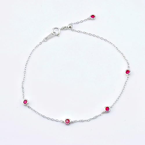 18k Gold Plated Over S925 Sterling Silver With Created Ruby Station Bezel Set, 7.5 inches Adjustable Dainty Chain Stackable Bracelet, July Birthstone Jewelry Gift for Women2