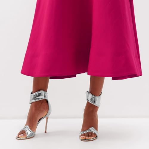 Image of Women's Metallic Open Toe Heels Sandals Back Zipper Dressy Heels Ankle Strap Heels for Party Wedding