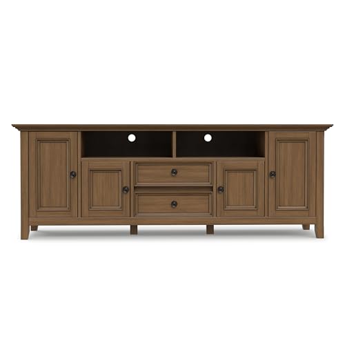 Image of SIMPLIHOME Amherst 72 inch Wide Wood TV Stand in Rustic Natural Aged Brown