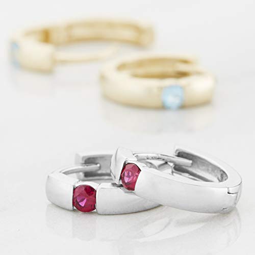 14K White Gold Round Swiss Blue Topaz Small Huggie Hoop Earrings For Women With Channel Set And 2.5Mm February Birthstone By Max + Stone #TOP3