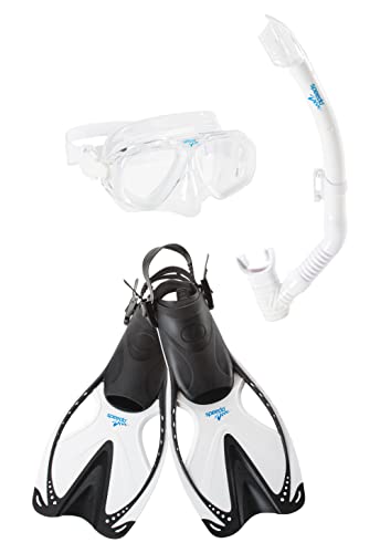 Speedo Unisex-Adult Swim Snorkel Dive Mask Anti-Fog with Nose Cover Adventure Series, MSF Black/White, Small/Medium