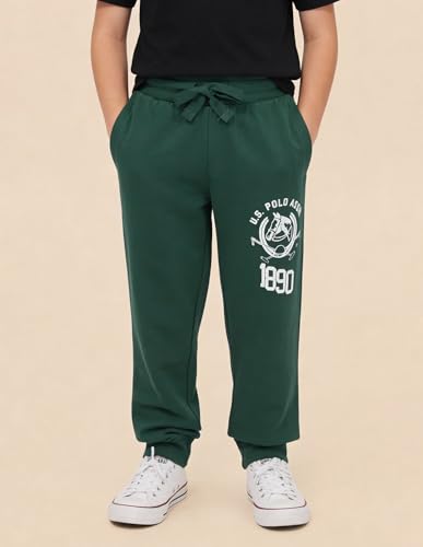 Image of U.S. Polo ASSN. Knitted Cotton Joggers for Boys - Mid Rise, Regular Fit, Brand Printed Joggers for Kids
