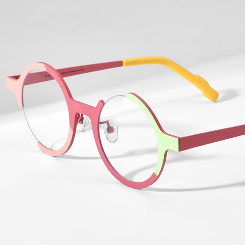 Image of FONEX Colorful Pure Titanium Glasses Frame Women Retro Round Eyeglasses