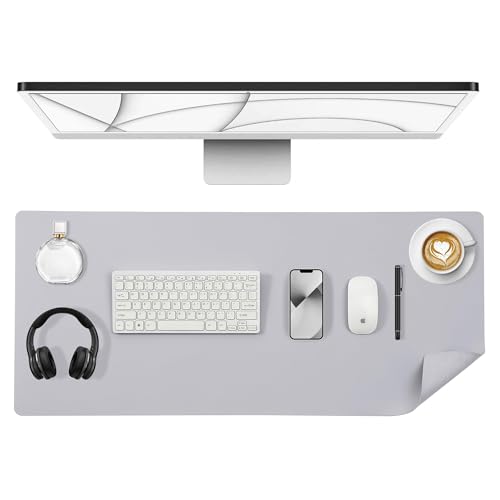 Tapis de souris extra large gris clair en cuir avec surface lisse de bureau ALOANES