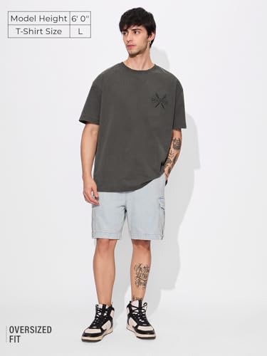 Image of The Souled Store Official Deadpool: Miss Me? Men and Boys Short Sleeves Round Neck Grey Graphic Printed Cotton Oversized T-Shirts