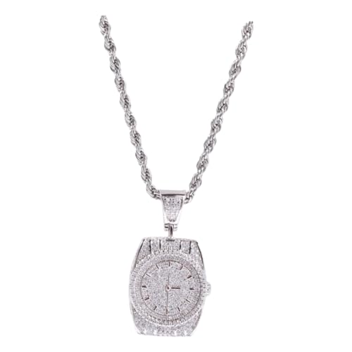 Collier pendentif cadran en zircon homme bijou hip-hop chaîne argentée durable