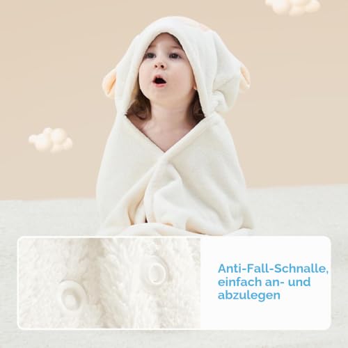 HAGOT Kapuzenhandtuch für Babys, 80x80 cm, Baby Bath Towel, Babybadetuch aus Korallenvliesfür, Babys Neugeborene, Weiß – Ansicht 3