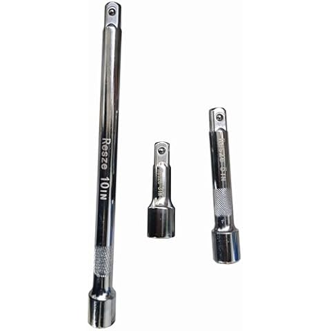 Resze 3 Pcs Socket Extension Set, 1/2" Drive Impact Extension Bar Set, 3"(76mm), 5"(127mm), 10"(254mm) Ratchet Extension Set, Premium Chrome Vanadium Steel, Professional Socket Accessories，Silver Cover