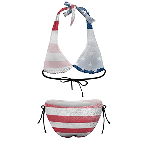Image of Women's Bikini Swimsuits American Flag Bathing Suits for Women Two Piece Bikini