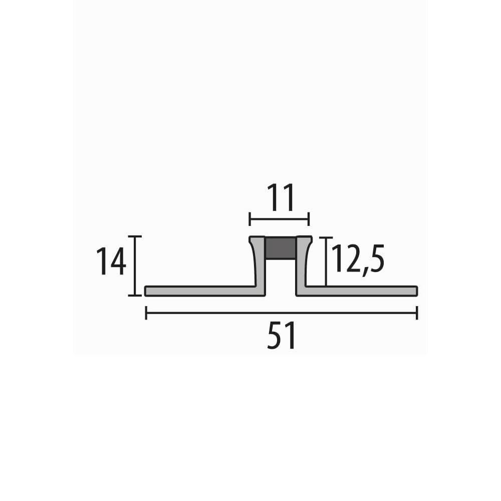 Fliesenprofil 14 x 51 x 2500 mm Einfasshöhe 12.5 mm Dehnungsfugenprofil Edelstahl Geschlossen Gestanzt Metallprofil Edelstahl glänzend Küberit