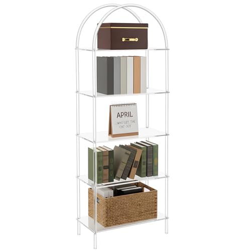 Beeveer 5 Tier Acrylic Arched Bookshelf Clear Book Shelf 11.8 D X 23.64 W X 65.7 H 5 Tier Shelf Sturdy Open Display for Living Room Bathroom Office