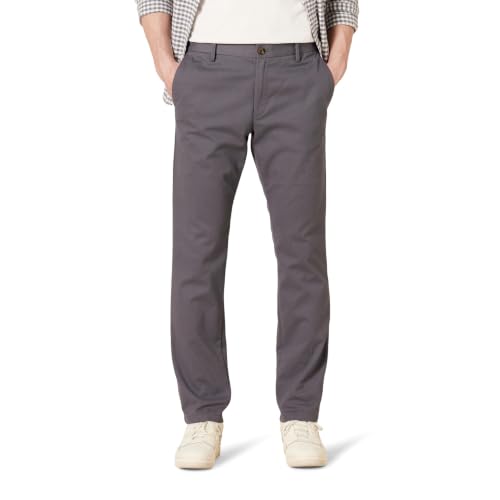 Amazon Essentials Herren Knitterarme Flatfront-Chinohose Enger Schnitt Grau 36W / 32L