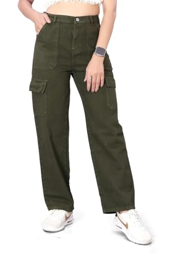Image of ELLITI Women's 6 Pocket Regular Fit High Rise Relaxed /Boyfriend Fit, Wide Leg, Bell Bottom, Pure Denim Ankle Length Jeans Pants