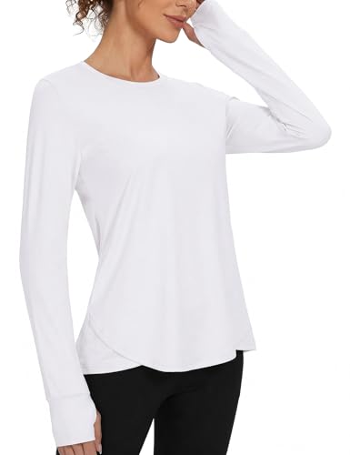 Gyabnw Damen Langarm Sport Top Rundhals Fitness Shirt mit UV-Schutz Atmungsaktiv Schnelltrocknend Ideal für Yoga Wandern Workout