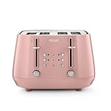 De'Longhi Eclettica BPA Free Metal Toaster CTY4003.PK, 4 Slot Toaster with Reheat and Defrost Functions, Control Panels, Progressive Browning Levels, Pull Crumbs Trays, Stainless Steel, 1800W, Pink