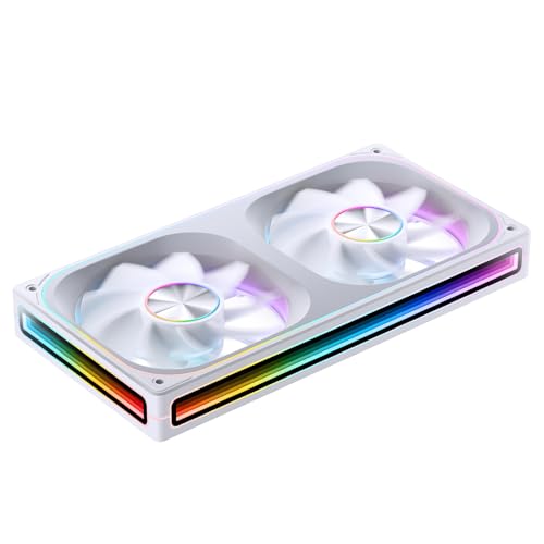 Image of JONSBO ZA-240WR (Reverse) PC Case Fan,All(2)-in-One,Single Frame Unit with 2x120mm 3Pin ARGB,PWM, Reverse Blade Silent with 4-Sides Infinity Mirror Fan,Aluminum Nameplate,28mm Thick White
