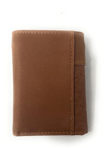 Western Basketweave Genuine Leather Cowboy Cow Fur Men's Short Trifold Wallet in 2 colors (Pray Cowboy Brown)2