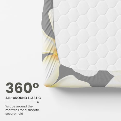 Image of LORETO - A QUALITY LINEN BRAND 144 TC 100% Pure Cotton Double /Queen Fitted Bedsheet with 2 Pillow Covers for 72 x 60 Inch, All-Around Elastic, 8 Inch Deep Pocket, Storm Grey & Celery White Flower
