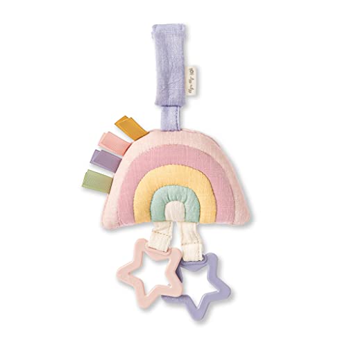 Image of Itzy Ritzy Bitzy Bespoke Jingle Travel Toy for Stroller, Car Seat or Activity Gym; Features Jingle Sound, Hexagon Rings and Adjustable Attachment Loop, Pastel Rainbow (JIN3003)