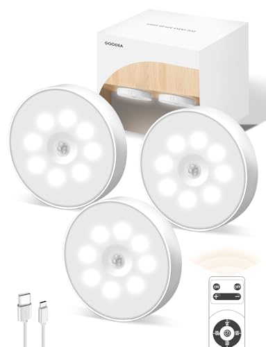 GOODEA Led Under Cabinet Lights, Motion Sensor Rechargeable Light, 1000mAh Puck Lights with IR...