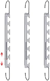 Sindax Telescopic Space Saving Hangers, 6 Holes Adjustment to 9 Holes Heavy Clothes Hangers, Upgraded Sturdy Stainless Steel Metal Magical Coat Hangers, Closet Organiser and Wardrobe Storage- 3Pack