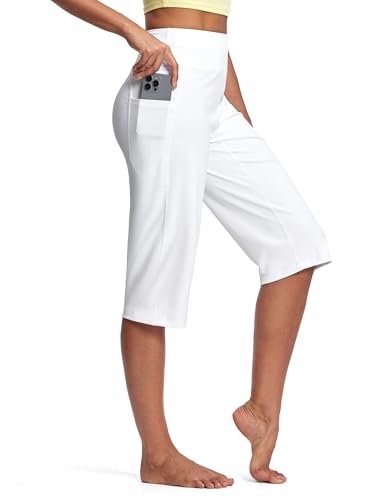 Capri Pants for Women High Waist with Pockets Tummy Control Capri Workout Yoga Pants Loose Straight Leg