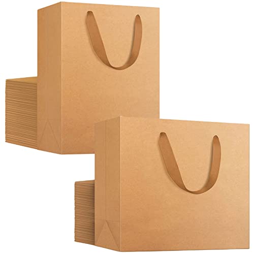 Eusoar Kraft Paper Gift Wrap Bags, 50Pcs Medium 2 Sizes Reusable Sturdy Heavy Duty Shopping Bags With Handles Bulk, Retail, Boutique, Business, Wedding, Party Favor, Grocery, Restaurant Take-Out Bag #TOP16