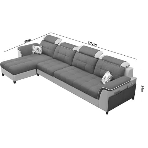 Image of Casaliving Ella Lhs 5- to 6-Person Sofa L Shape Sofa Set for Living Room (Dark Black Grey Grey) Premium Fabric Sofa