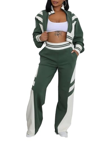 Tbahhir Casual Outfits for Women 2 Piece Color Block Tracksuit
