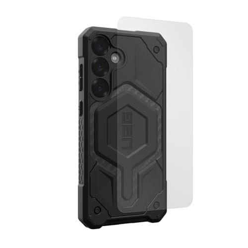 URBAN ARMOR GEAR UAG Designed for Samsung Galaxy S25 Plus Case Monarch Pro, Compatible with Magnetic Charging Bundle with Glass Shield Screen Protector (Carbon Fiber + Clear)
