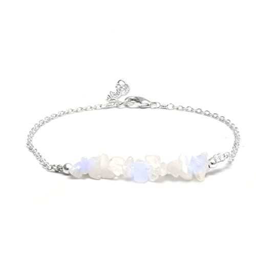 Image of Gempires Natural Moonstone Crystal Bracelet, Healing Energy, June Birthstone Bracelets for Women, 7+1 inch Adjustable Silver Plated Chain