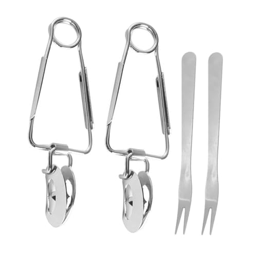 MUCKLILY 2sets Stainless Steel Pasta Tongs Snail Food Clamps for Salad Kitchen Cooking Utensil Mini Forks and Clips for Home Use