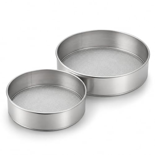 Set de tamis cuisine en acier inoxydable – Tamis farine 150 mailles 20 cm + 15 cm – Tamis empilable pour la farine, le sucre glace et les épices