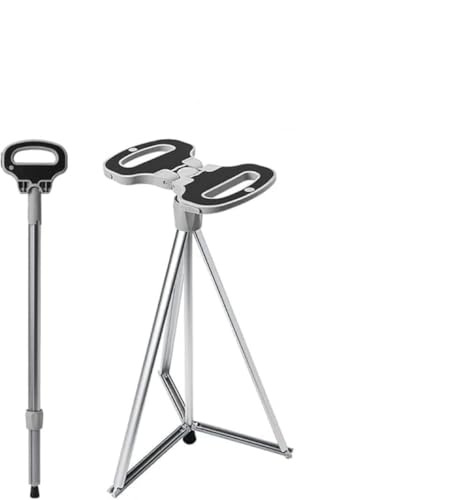 Ohget 折りたたみステッキ椅子 超軽量アルミ合金 コンパクト 携帯便利 杖兼用チェア 滑り止め 落下防止 高齢者 介護用 ウォーキング 登山 ハイキング 散歩 男女兼用 旅行 ゴルフ 釣り (スタンダードモデル,シルバー)