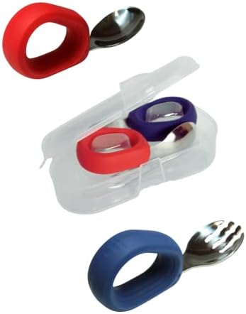 FAZLANIX Stainless Steel Toddler Fork and Spoon Set with Carry Case | Round Silicone Handle | Kids Safe Cutlery | Toddler Training Utensils | Self Feeding Toddler Silverware