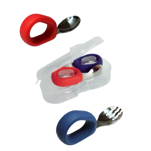 Fazlanix Stainless Steel Toddler Fork And Spoon Set With Carry Case | Round Silicone Handle | Kids Safe Cutlery | Toddler Training Utensils | Self Feeding Toddler Silverware #TOP25