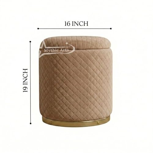 Image of Premium Round Storage Ottoman Stool 16 X 16X 19 inch, with Gold Metal Base | Luxury Pouffe with Hidden Storage | Cushioned Footrest for Living Room, Bedroom & Lounge Coffee
