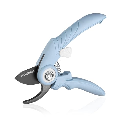 WORKPRO 6.9" Bypass Pruning Shears, Gardening Scissors with Sharp SK5 Steel Blade, Handheld Garden Floral Clippers for Rose, Plants, Flowers, Fruits Trees, Gardening Gifts for Women & Men, Blue