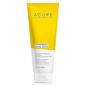 Acure Brightening Facial Scrub – 4 Fl Oz – All Skin Types, Sea Kelp & French Green Clay – Softens, Detoxifies and Cleanses