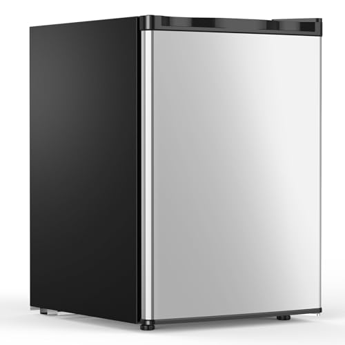 COWSAR 2.6 Cu.Ft Mini Fridge with Freezer, Single-Door Compact Refrigerator, 7 Settings Temperature Adjustable, 2 Removable Shelves, Commercial Small fridge for Bedroom, Office, Kitchen, Dorm, Silver