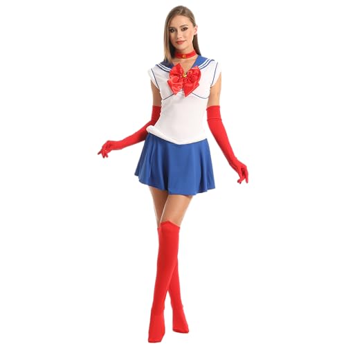 Carnavalife Sailor Moon Disfraz, disfraz sailor moon mujer cosplay Tsukino Usagi completo, 8pcs con accesorios, disfraz de Halloween y carnaval (L, Sailor Moon)