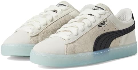 PUMA Men's Suede Classic Mist Sneaker, Warm White Black/ICY Blue, 8