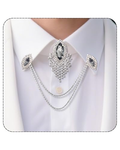 PEARLY JUN Collar Chain Pins And Button Cover Cuff Links Set Sliver Rhinestone Shirt Ties Clips for Women Men Brooch