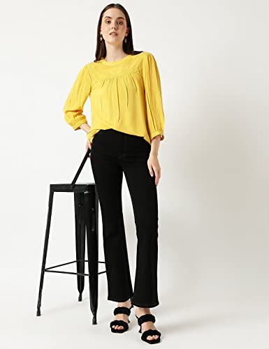 Image of Marks & Spencer Womens Solid Viscose Round Neck Regular Fit Top